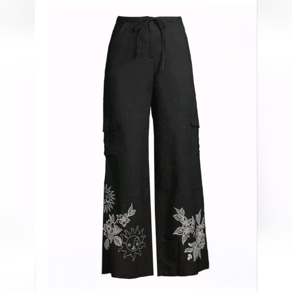 Johnny Was Addison Embroidered Wide-Leg Linen Pants. MSRP $248. Size M - Picture 9 of 12